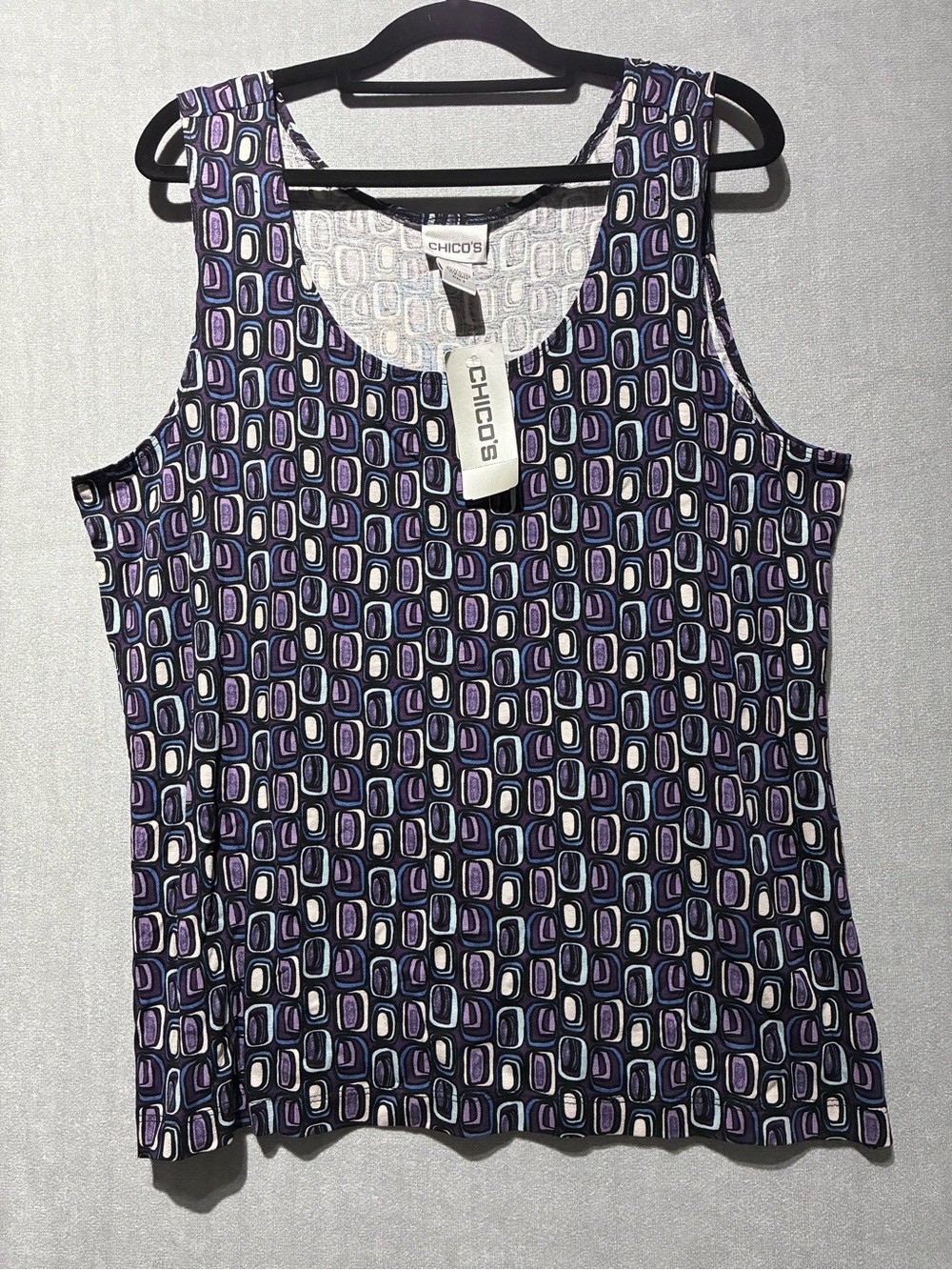 Chico's Dynamo Contemporary Geometric Tank Top Purple Black NWT Size 3 XL